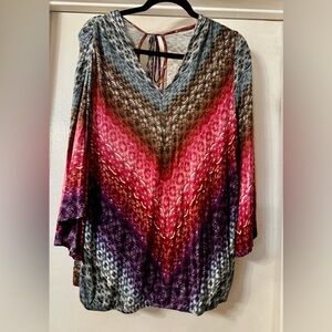 Democracy Multicolor V-Neck Ombre Tunic with Tie Back